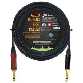 WORLDS BEST CABLES 40 Foot - Gotham GAC-1 Ultra Pro - Premium Low-Cap (21 pf/F) Guitar Bass Instrument Cable w/Neutrik Gold Straight to Straight (Silent Plug) ¼ inch (6.35mm) TS Plugs- Custom Made