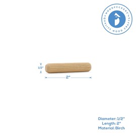 Wooden Dowel Pins 2 x 1/2 inch, Pack of 100 Fluted Dowel Joints for Woodworking, Furniture and Crafts, by Woodpeckers