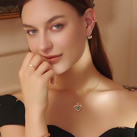 Beauyist 925 Sterling Silver Heart Necklace for Women, May Birthstone Necklace for Women, Flower Rose Heart Pendant Necklace, 2023 Birthday Love Jewelry Gift for Mom/Wife/Her