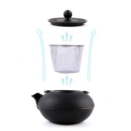 HwaGui Cast Iron Teapot Large Japanese Tetsubin Kettle with Stainless Steel Infuser for Loose Leaf Tea Teapot Coated with Enameled Interior 1200ml/40oz