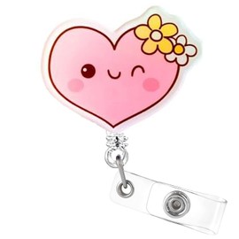 Cute Heart Nurse Badge Reel, Funny Animal ID Badge Holder Retractable Clip, Nursing Student Name Badge Holders, RN LPN CNA MA Healthcare Accessories for Work