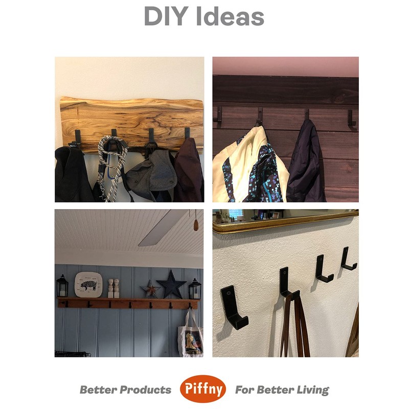 Piffny 6 Pack Heavy Duty Steel Essential Style Wall Hooks
