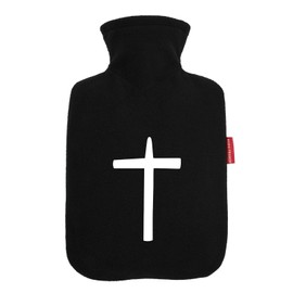 Huuraa Wärmflasche Kreuz Christentum Geschenk 1,8 Liter Black Classic Veloursbezug Kreuz Präsent
