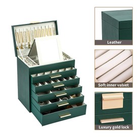 BOOVO Jewelry Boxes for Women, White and Black 6 Layer Large Jewelry Box for Necklace, Bracelet, Earrings, Rings Storage, Jewelry holder Organizer for Girls Gift (Dark Green, 6 Layer)