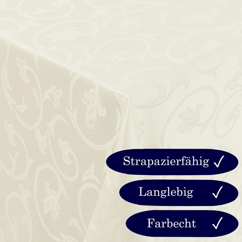 Tablecloth Fabric Damask Baroque Jacquard Tendrils Design with Hem Oval