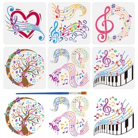 FINGERINSPIRE 6PCS Musical Symbols Stencils for Painting with Brush 11.8x11.8inch Reusable Heart Shape Music Tree Template Semi-Circle Staff Piano Keys Stencil Plastic PET Musical Theme Template