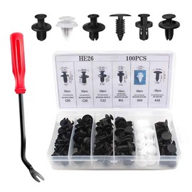 yorpyep 100 PCS Bumper Retainer Clip, 6 Sizes of Car Body Push-in Rivet Clips with Removal Tools, Door Panel Nylon Fender Fastening Buckles with Storage Box, for Most Cars Trucks (White & Black)