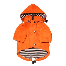 Ellie Dog Wear Orange Zip Up Dog Raincoat with Reflective Buttons, Pockets, Rain/Water Resistant, Adjustable Drawstring, & Removable Hood - Size XS to XL - Premium Dog Raincoats (Small, Orange)