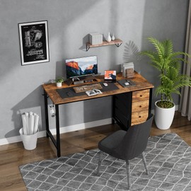 Lufeiya 47 inch Computer Desk with 4 Drawers, Writing Work Study Desk for Home Office Bedroom, Modern Simple Student PC Desks, Rustic Brown