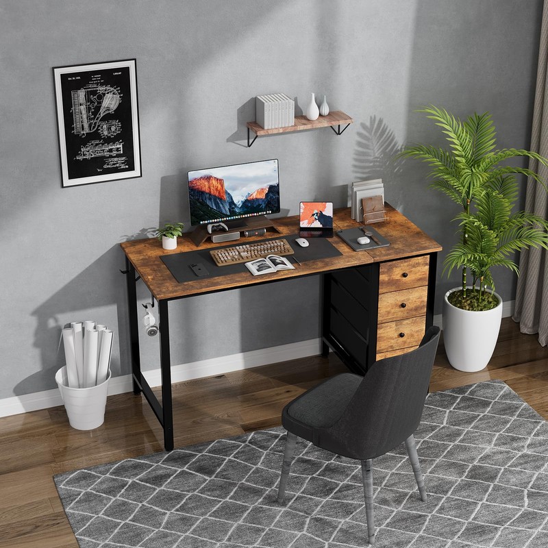 Lufeiya 47 inch Computer Desk with 4 Drawers, Writing Work