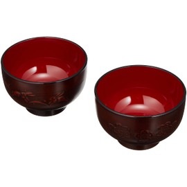 山中塗 レンジ 汁椀 2個セット 栃木目(うさぎ彫&さくら彫) M15440