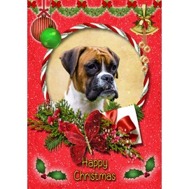 Boxer Dog Christmas Card Red 'Happy Christmas' - Special Animal Xmas Card for Him Her from Pets Kids