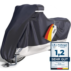 VELMIA Motorcycle Cover Extremely Heat Resistant up to 550 F I High Standard Motorcycle Cover Waterproof Outdoor for All Seasons, Motorcycle Storage, Scooter Cover, Moped Cover, Harley Cover