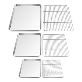 TeamFar Baking Sheet with Rack Set (3 Pans + 3 Racks), 16/12.5/9 Inch Stainless Steel Cookie Sheets Baking Pans Trays and Cooling Racks for Cooking Roasting, Non-Toxic & Heavy Duty, Dishwasher Safe
