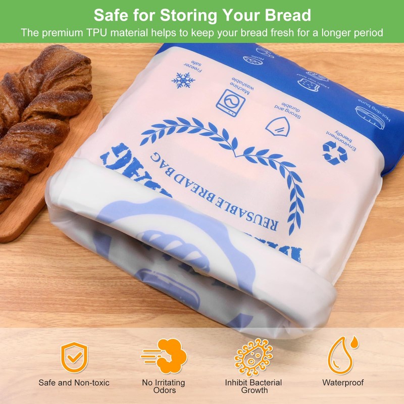 SumDirect Bread Bags for Homemade Breads- 1 Pack Blue Reusable