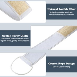 Fecolmena Exfoliating Natural Bath Loofah, Dual-Sided Loofah Sponge Back Scrubber for Shower, 2 PCS Bath Towel to Exfoliating/Deep Clean/Relax Body/Invigorate Skin for Men & Women