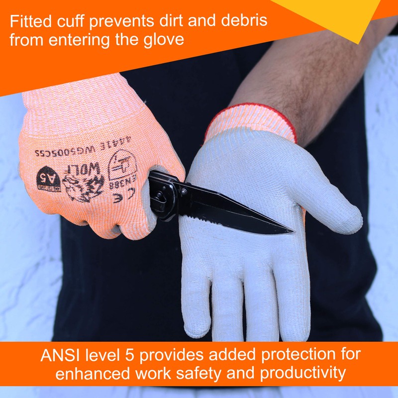 WOLF Hi-Viz Orange ANSI A5 Cut Resistant Breathable PE Grip