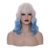 14" White Ombre Light Blue Short Bob Wavy Curly Bangs