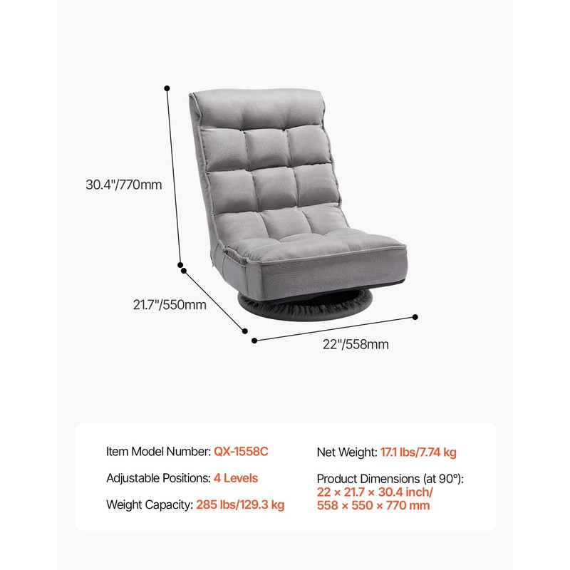 VEVOR Swivel Floor Gaming Chair, 360-Degree Rotating Foldable Lounge Chair