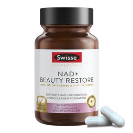 Swisse Plus NAD+ Beauty Restore | Clinically Tested Ingredients | NAD+ Supplement for Men & Women | Supports Collagen Formation, Skin Elasticity & Anti-Aging Supplement | 30 Capsules