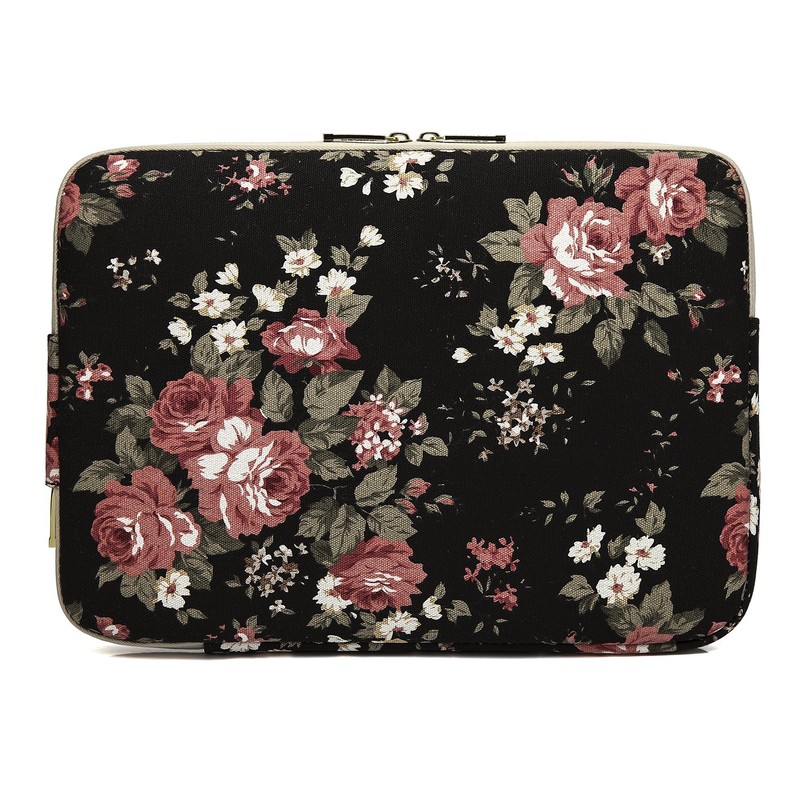 kayond Water-Resistant Canvas 13.3 Inch Laptop Sleeve-Black C Rose