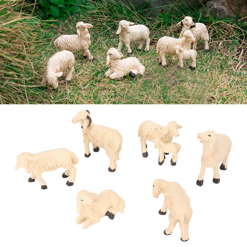 6Pcs Miniature Sheep Figurine Durable Resin Hand Painted UV Protection