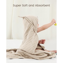 FAVERDIIY Hooded Baby Towels for Newborn, 35x35 Inch 2 Pack 100% Muslin Cotton Baby Bath Towel, Soft Baby Beach Towels with Hood for Infants, Toddlers and Kids, Essentials Must Haves