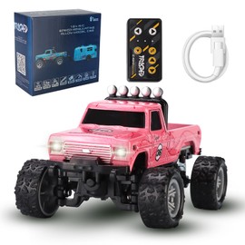 hehred Mini RC Truck,1:64 Scale Monster Truck Remote Control Car with Lights, 2.4Ghz Remote Control RC Car and Trailer, Speed and Steering Adjustable (Pink)