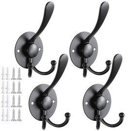 Garderobenhaken Kleiderhaken Edelstahl, 4stk Handtuchhaken Moderne Garderobe Haken Wand mit Schrauben, Wandhaken für Schlafzimmer Bäder Küchen, Schwarz [Rund Sockel - Flach]