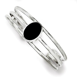 Sterling Silver Onyx Three Strand Cuff Bangle Bracelet