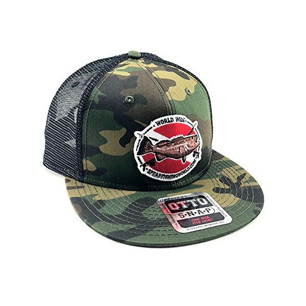 SPEARFISHING WORLD Snapback Hat Unisex Trucker Hat Hip Hop Flat Bill Brim Adjustable Baseball Cap - Grouper with Speargun Logo (Camo)