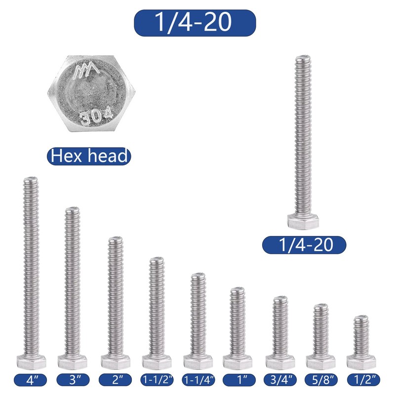1/4-20 x3 Hex Head Screw Bolt(20PCS), Lock Nuts,Flat & Lock