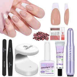 SAVILAND Gel X Nail Tips: 30 Days Wear Nails Press Ons Brown Medium Coffin French Tip Press On Nails 256 Pcs Strong Nail Glue for Press Ons U V Light Electric Nail File Nail Art Tools for Beginners