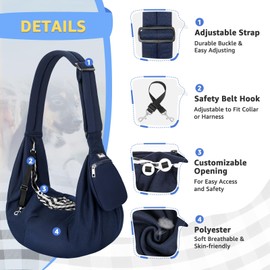 SlowTon Dog Carrier Sling - Thick Padded Shoulder Strap Adjustable Dog Carriers for Small Dogs, Puppy Carrier Purse for Pet Cat with Front Zipper Pocket Safety Belt Machine Washable (Dark Blue, L)