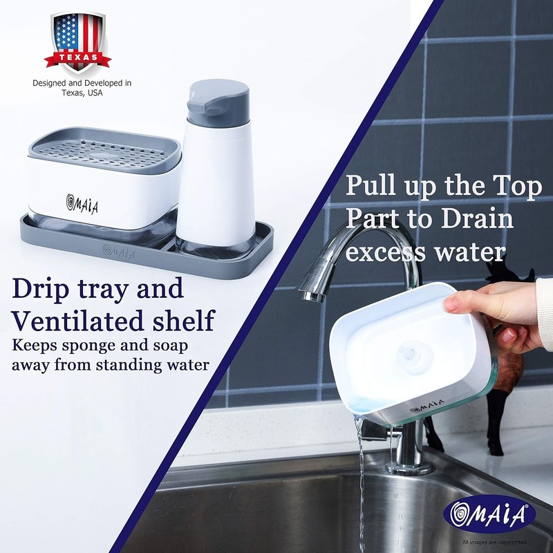 OMAIA 4-in-1 Dish Soap Dispenser Set with Sponge Holder and