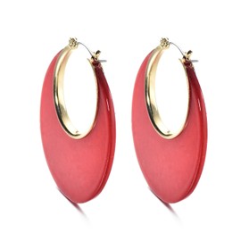 Onnea Vintage Red Moon Shape Acrylic Bige Hoop Statement Earrings for Women (Red)