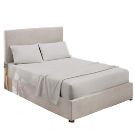 Extra Deep Sheets-Cotton Bed Sheets - 100% Cotton - 400 Thread Count - 22 Inch Extra deep Pocket Fitted Sheet with Elastic All Around (4 Pcs Sheet Set) - (Light Grey Solid - Queen Size)