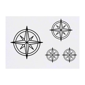 4 x 'Travel Compass' Temporary Tattoos - Water Resistant, Skin-Safe, Non-Toxic Transfers, Mixed Sizes (TO00084712)