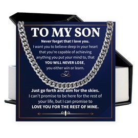 Cuban Link Chain for Son, Meaningful Jewelry from Mom and Dad, Inspirational Gift for Son’s Graduation, Son Necklace with Gift Box (Stainless Steel, Standard Box)