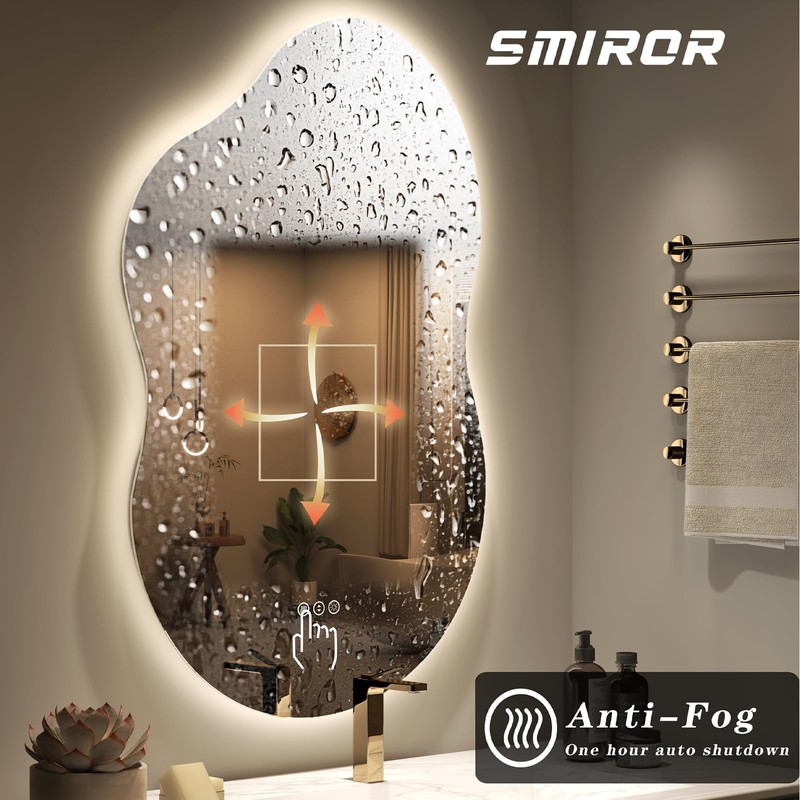 SMIROR Asymmetrical Backlit Bathroom Mirror with Lights 24 x 36,