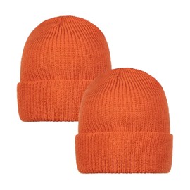 Warm Wool Military GI Watch Cap, 100% Wool Tactical Beanie, Warm Winter Hat for Men and Women, Made in USA (Orange, 2 Pack)