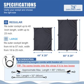 Explore Land Universal Kayak Cockpit Drape Waterproof Seal Cockpit Cover for Indoor and Outdoor Large 60 x 29 inch, Black