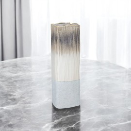 HomeRoots 16" Brown Light Blue And Off White Color Block Square Ceramic Table Vase