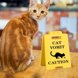 Funny Cat Vomit Caution Sign - Humorous Desk Decor for Cat Lovers - Perfect Cat Mom or Cat Dad Gag Gifts for Pet Owners, Best Friends, Cat Enthusiasts - Quirky Cat Themed Home Office Decoration