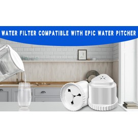4 Pack Water Filter Compatible with EPIC Water Filter Pitcher，150 Gallons Replacement Filter for Aquagear Seychelle, BPA Free,Removes Fluoride, Chlorine, Lead, Odors