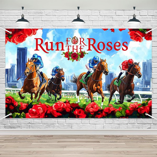 Lofaris Run for Roses Themed Horse Racing Party Banner -