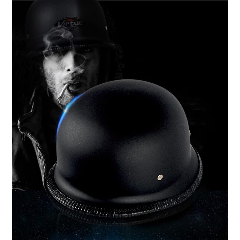 Black Half Helmet, Motorcycle Half Helmet, Retro German Style Helmet,