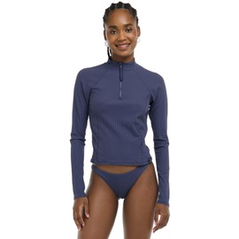 Body Glove Women's Standard Raelynn Long Sleeve Crop Top Rashguard, Dusk Ibiza Rib