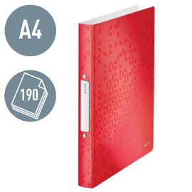 Leitz Wow 42570026 A4 Ring Binder, High-Quality 2 Round Ring Mechanism for up to 190 Sheets, 32 mm Spine Width, with Spine Label, Suitable for Document Sleeves and Indexes, Made of Robust