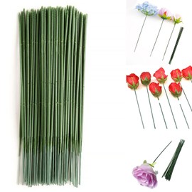 100 pcs Plastic Floral Stem 9.84 inch/25 cm, Artificial Flower Rod Flower Stem Wire Making Accessories, DIY Crafts Bouquet Stem Flower Arrangements Decor Supplies (Green - 25 cm)
